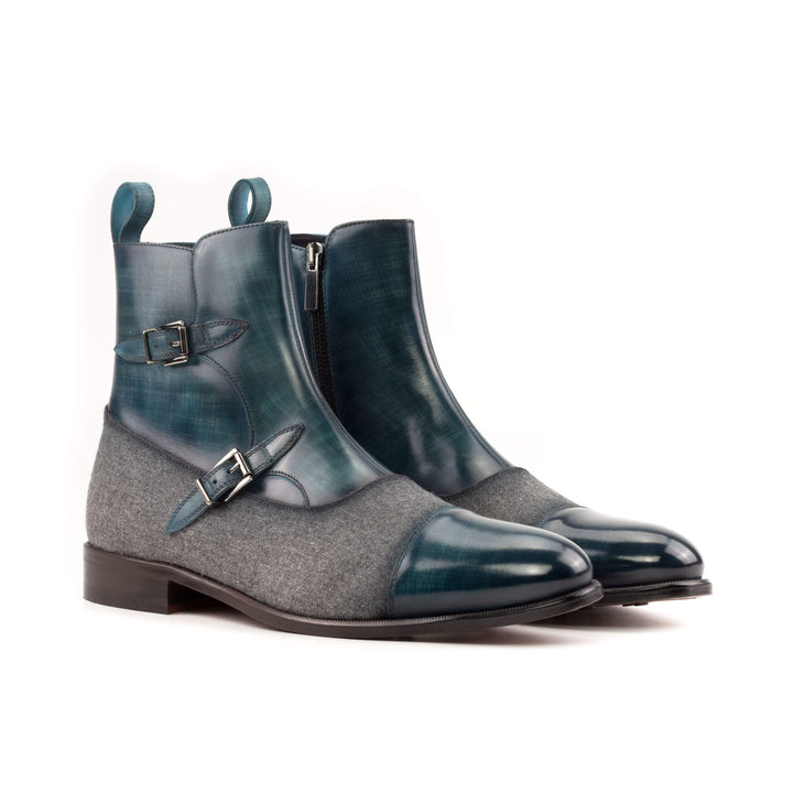 Men's Octavian Buckle Boots Patina Leather Grey Blue 5661 3- MERRIMIUM
