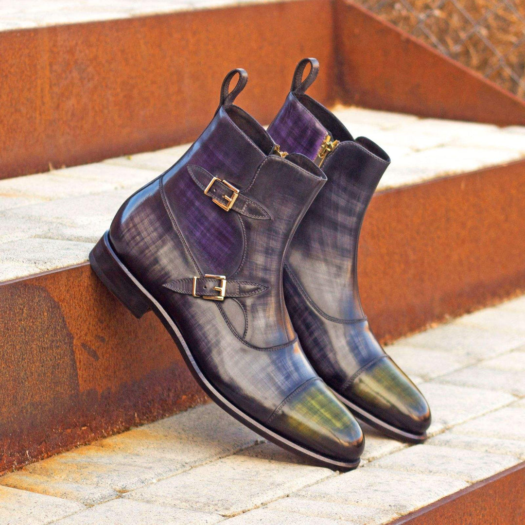 Men's Octavian Buckle Boots Patina Leather Grey Violet 3202 1- MERRIMIUM--GID-2299-3202