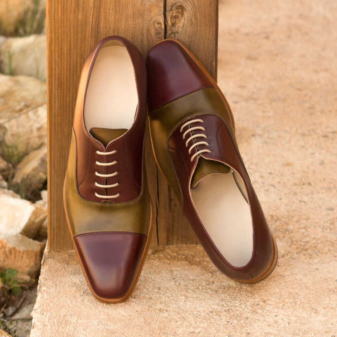 Men's Oxford Shoes Leather Burgundy Green 3345 1- MERRIMIUM--GID-1381-3345
