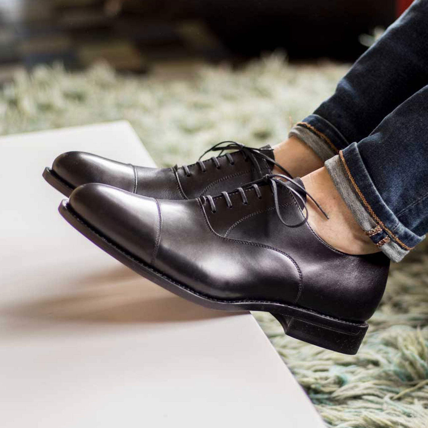 Men's Oxford Shoes Leather Goodyear Welt Black 5015 1- MERRIMIUM--GID-4337-5015