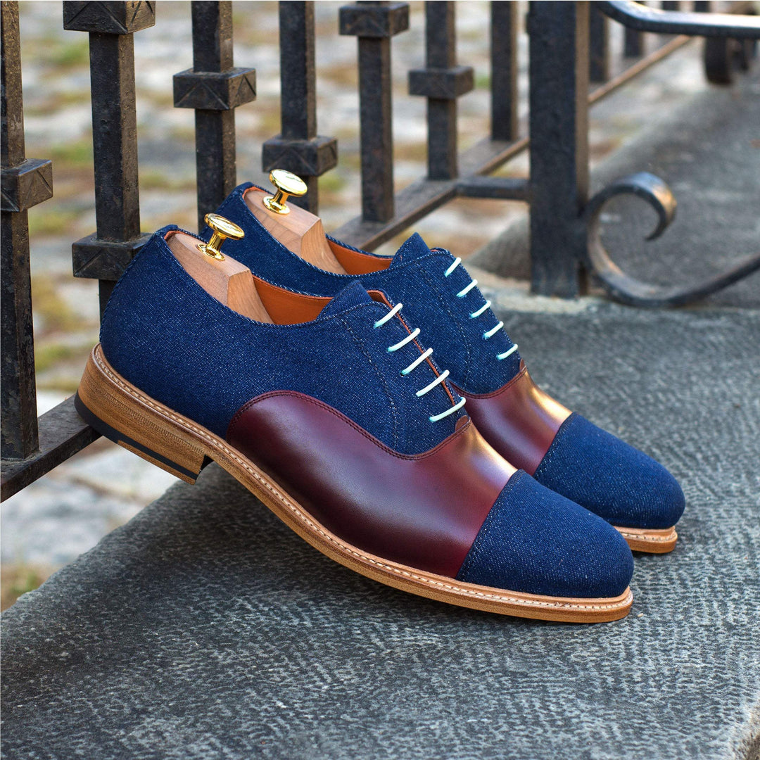 Men's Oxford Shoes Leather Goodyear Welt Blue Burgundy 4195 1- MERRIMIUM--GID-2445-4195