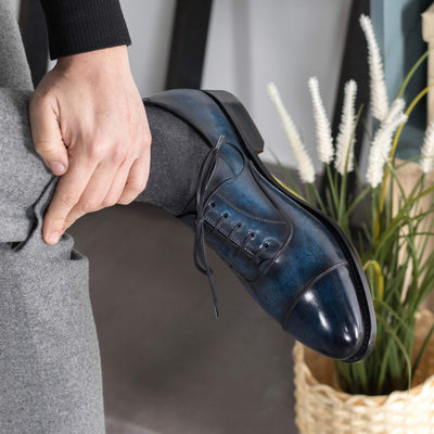 Men's Oxford Shoes Patina Leather Goodyear Welt Blue 5635 1- MERRIMIUM--GID-4341-5635