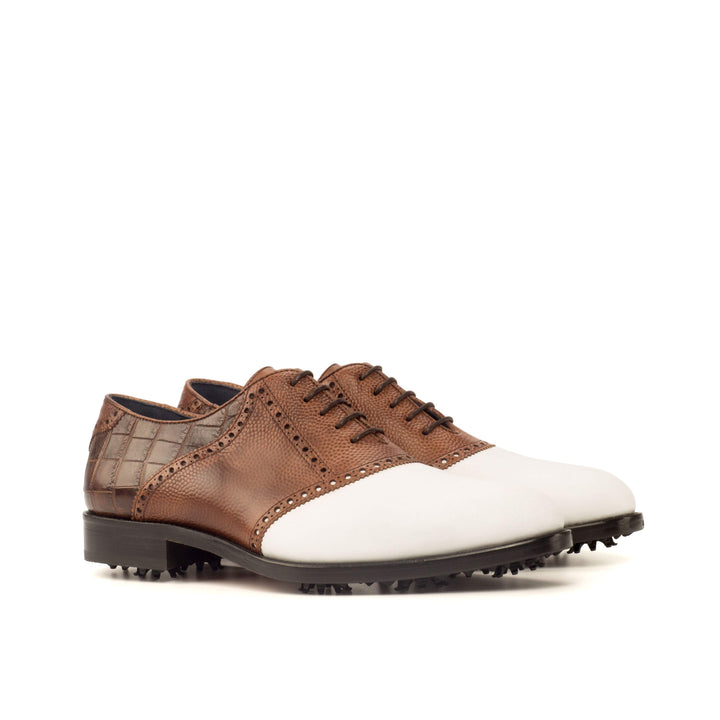 Men's Saddle Golf Shoes Leather Brown White 3723 3- MERRIMIUM