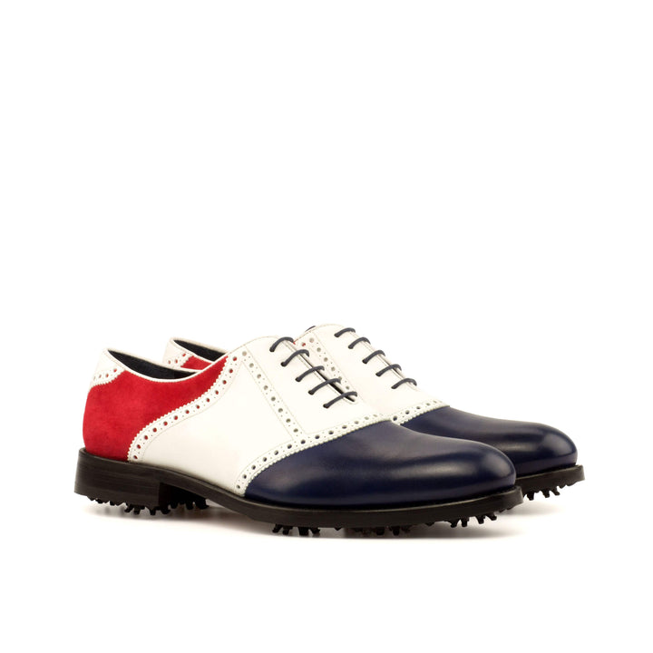Men's Saddle Golf Shoes Leather White Blue 3659 3- MERRIMIUM
