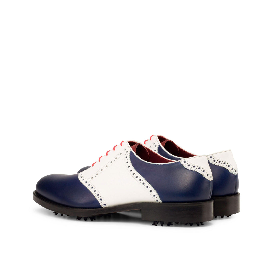 Men's Saddle Golf Shoes Leather White Blue 3815 4- MERRIMIUM