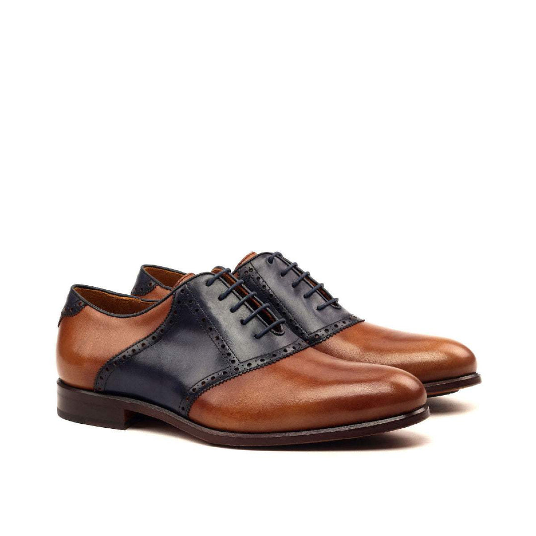Men's Saddle Shoes Leather Brown Blue 2403 3- MERRIMIUM
