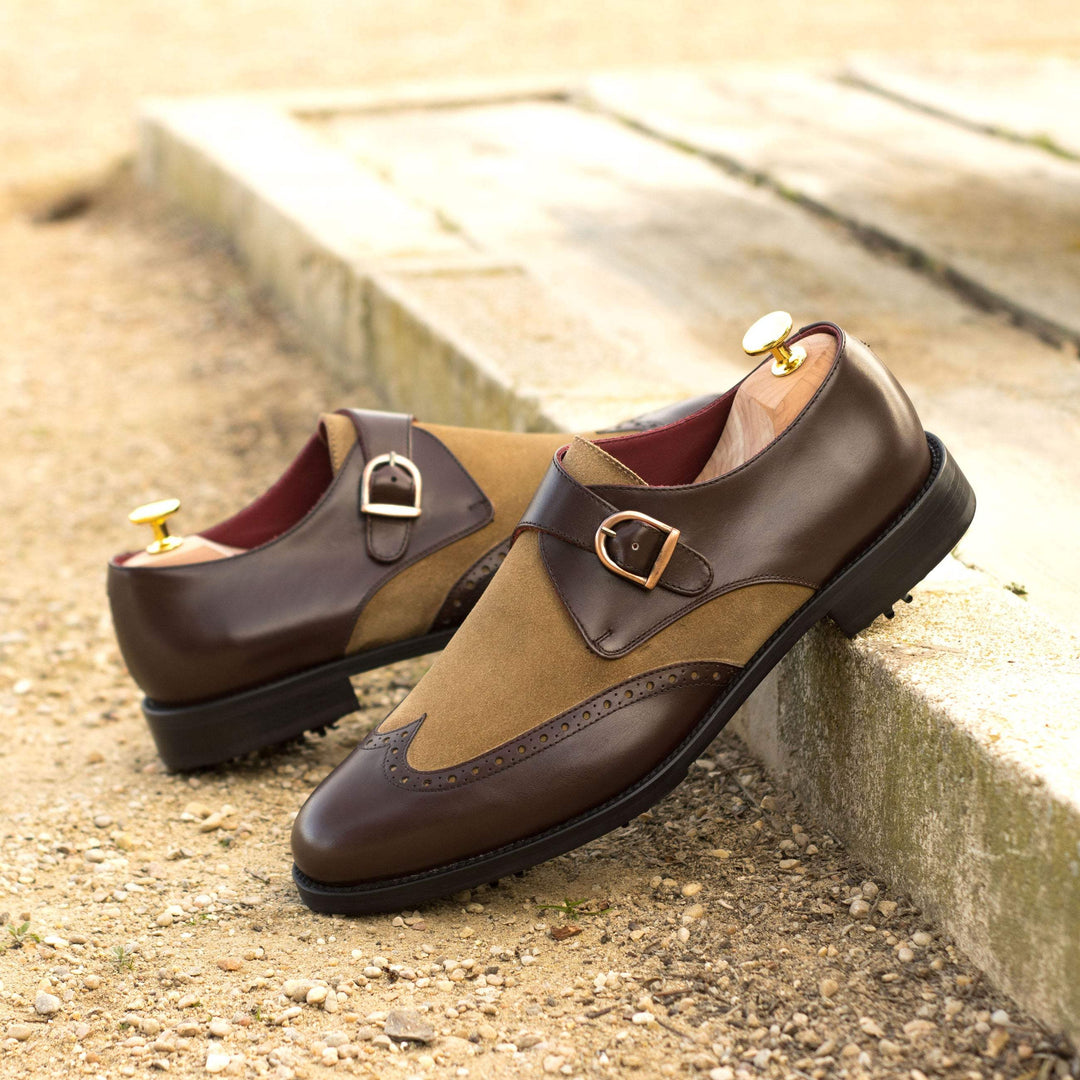 Men's Single Monk Golf Shoes Leather Dark Brown Brown 4644 1- MERRIMIUM--GID-1416-4644