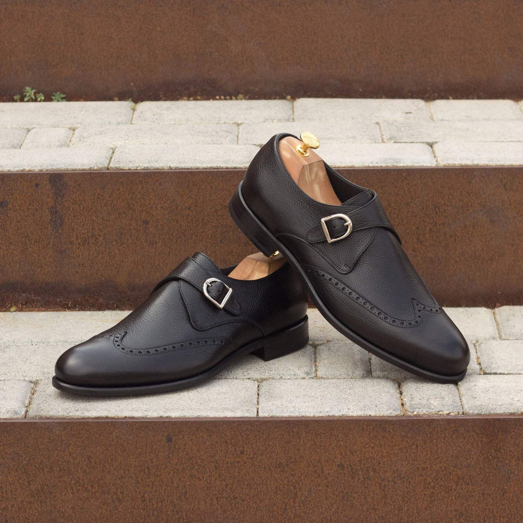 Men's Single Monk Shoes Leather Black 2973 1- MERRIMIUM--GID-1373-2973