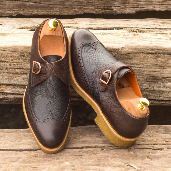 Men's Single Monk Shoes Leather Black Dark Brown 3793 1- MERRIMIUM--GID-1373-3793