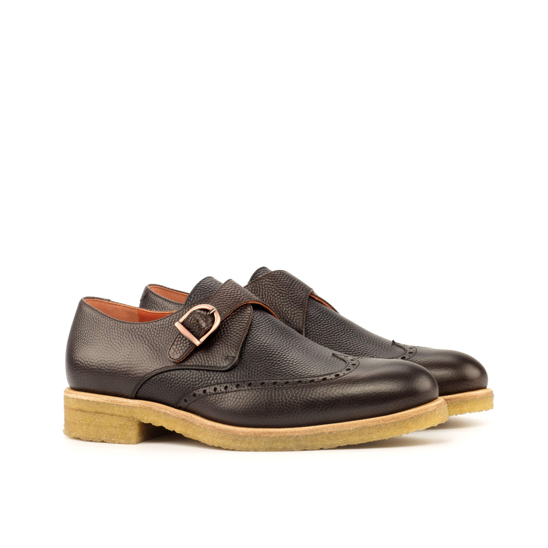 Men's Single Monk Shoes Leather Black Dark Brown 3793 3- MERRIMIUM