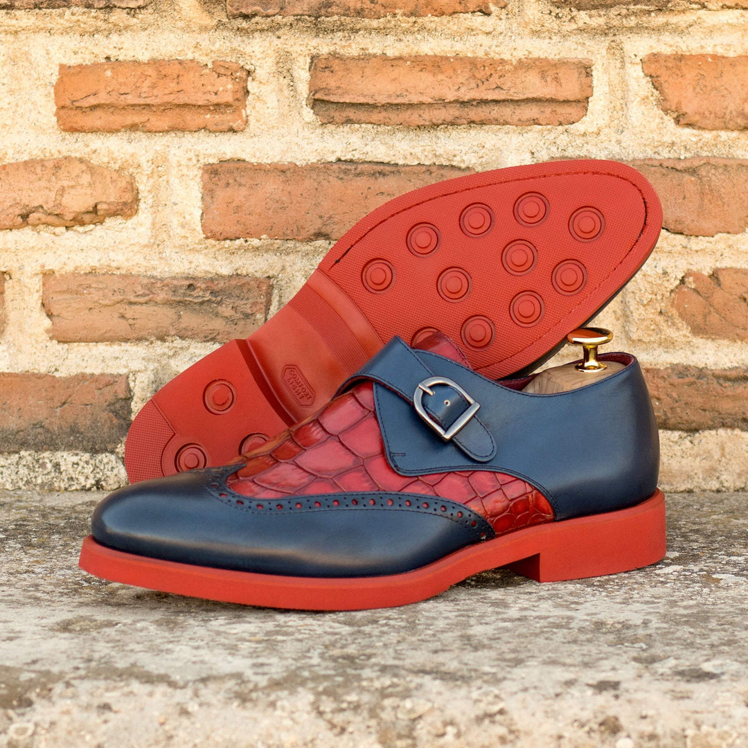 Men's Single Monk Shoes Leather Blue Red 5712 1- MERRIMIUM--GID-1373-5712