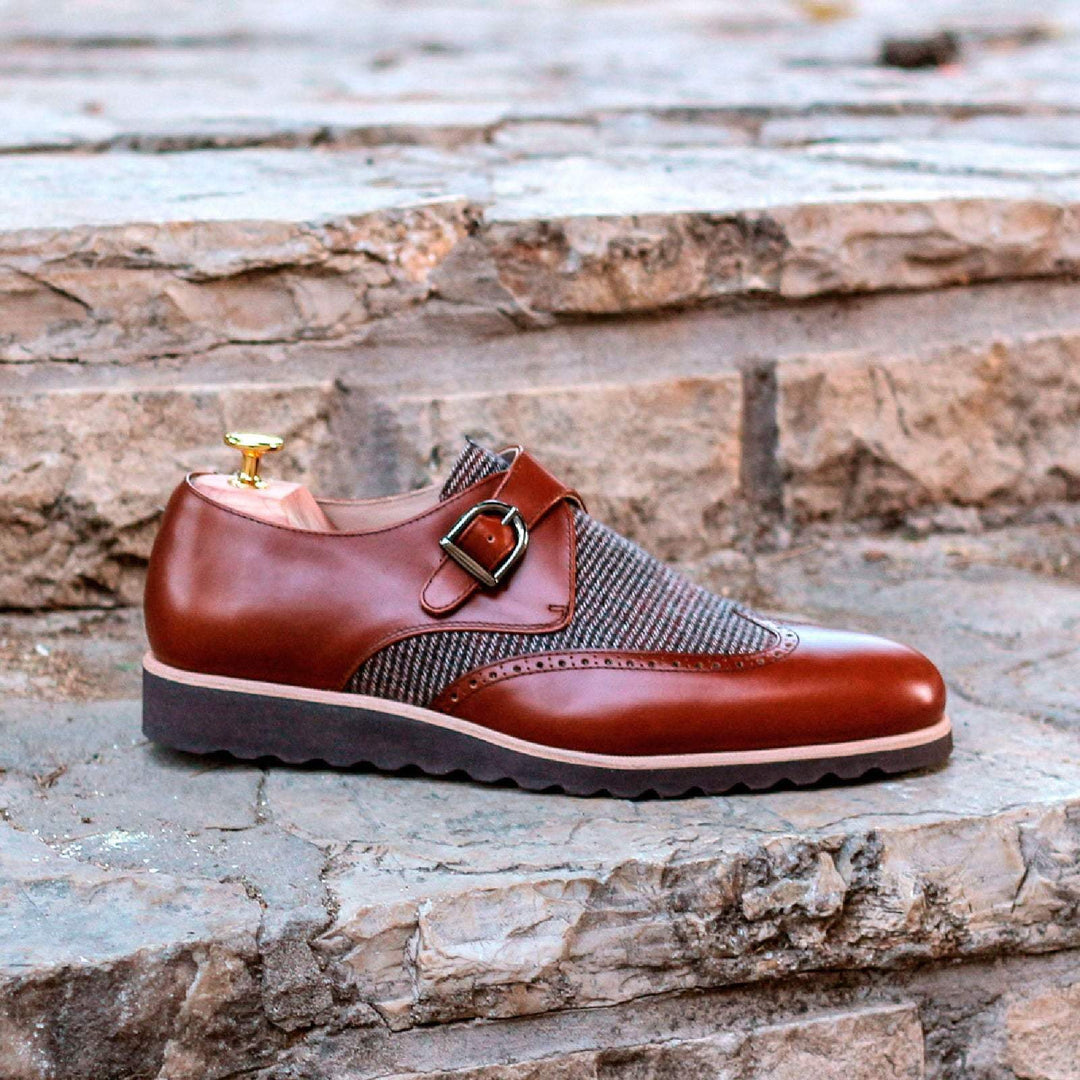 Men's Single Monk Shoes Leather Brown 1618 1- MERRIMIUM--GID-1373-1618