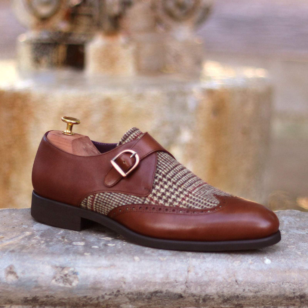 Men's Single Monk Shoes Leather Brown 1620 1- MERRIMIUM--GID-1373-1620