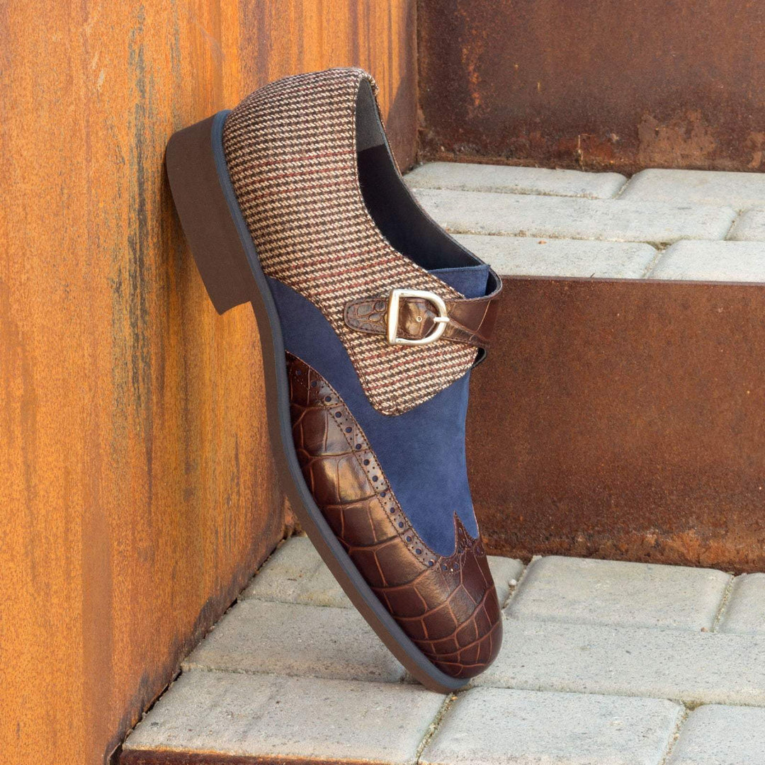 Men's Single Monk Shoes Leather Brown Blue 2588 1- MERRIMIUM--GID-1373-2588
