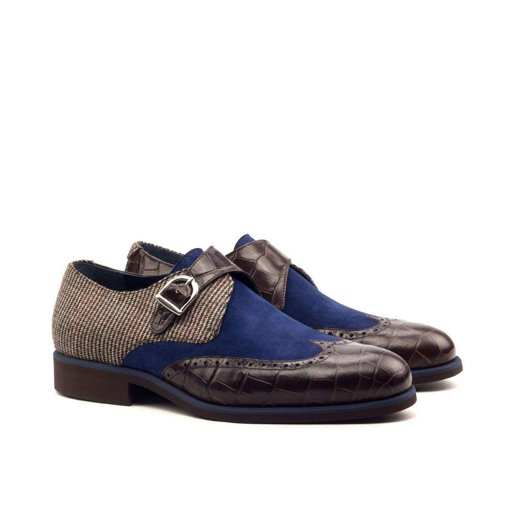 Men's Single Monk Shoes Leather Brown Blue 2588 2- MERRIMIUM