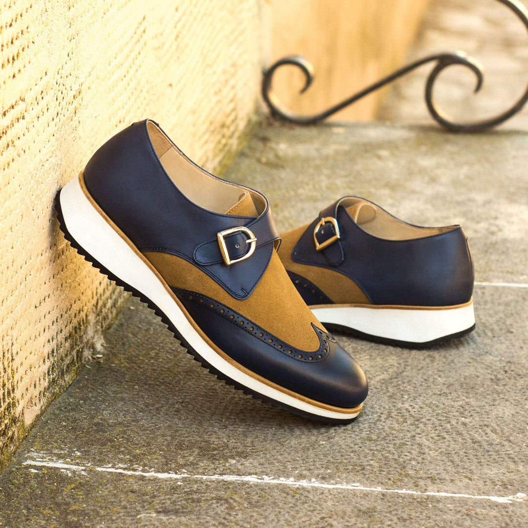 Men's Single Monk Shoes Leather Brown Blue 4336 1- MERRIMIUM--GID-1373-4336