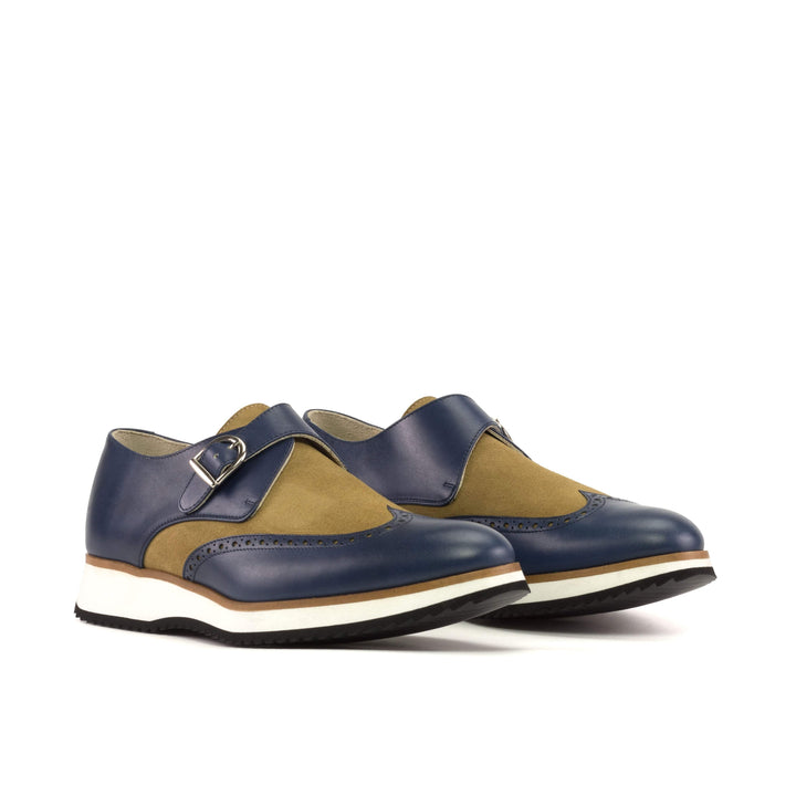 Men's Single Monk Shoes Leather Brown Blue 5430 3- MERRIMIUM