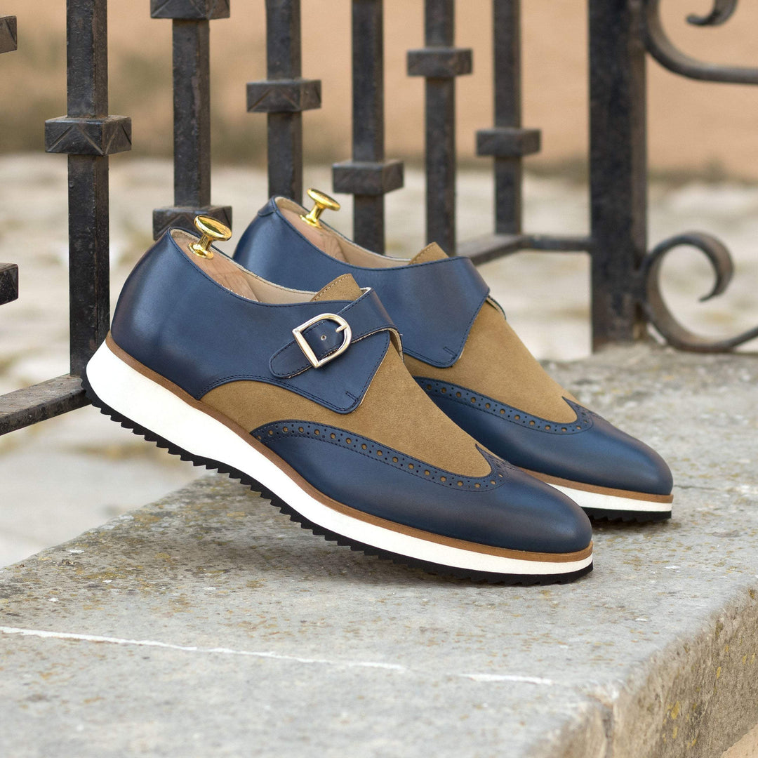 Men's Single Monk Shoes Leather Brown Blue 5430 1- MERRIMIUM--GID-1373-5430
