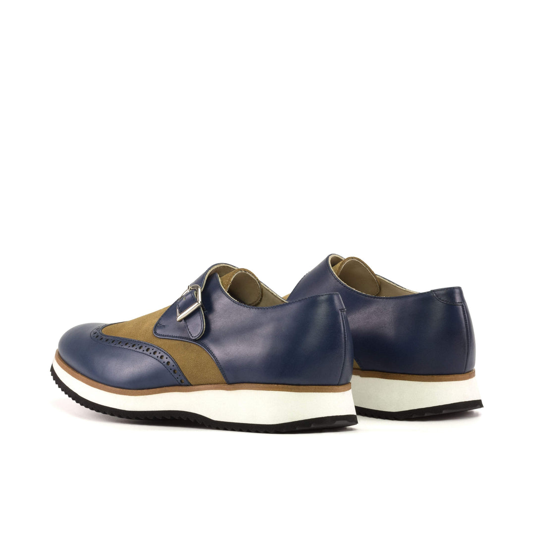 Men's Single Monk Shoes Leather Brown Blue 5430 4- MERRIMIUM
