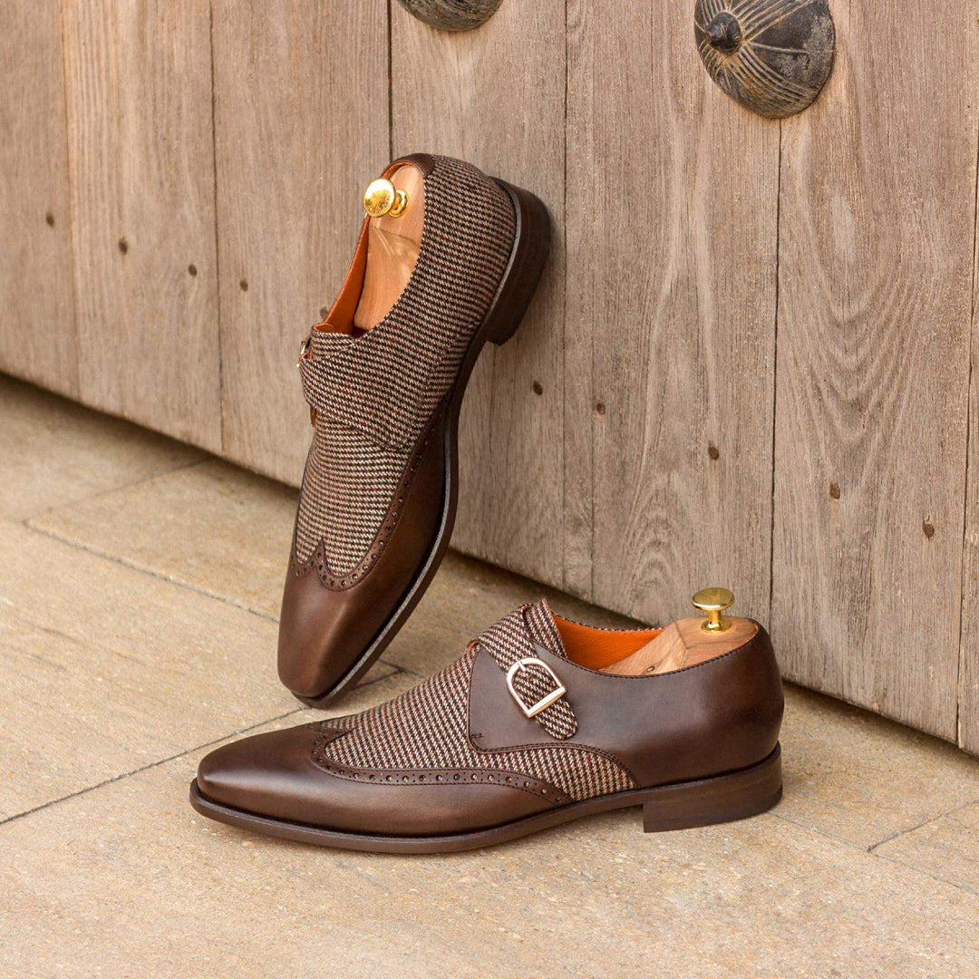 Men's Single Monk Shoes Leather Brown Dark Brown 3008 1- MERRIMIUM--GID-1382-3008