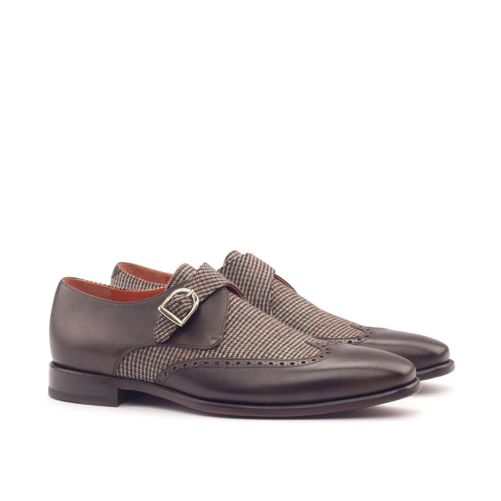 Men's Single Monk Shoes Leather Brown Dark Brown 3008 3- MERRIMIUM