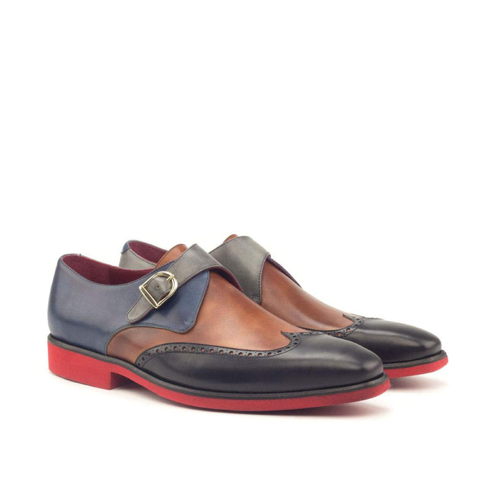 Men's Single Monk Shoes Leather Brown Grey 2907 3- MERRIMIUM