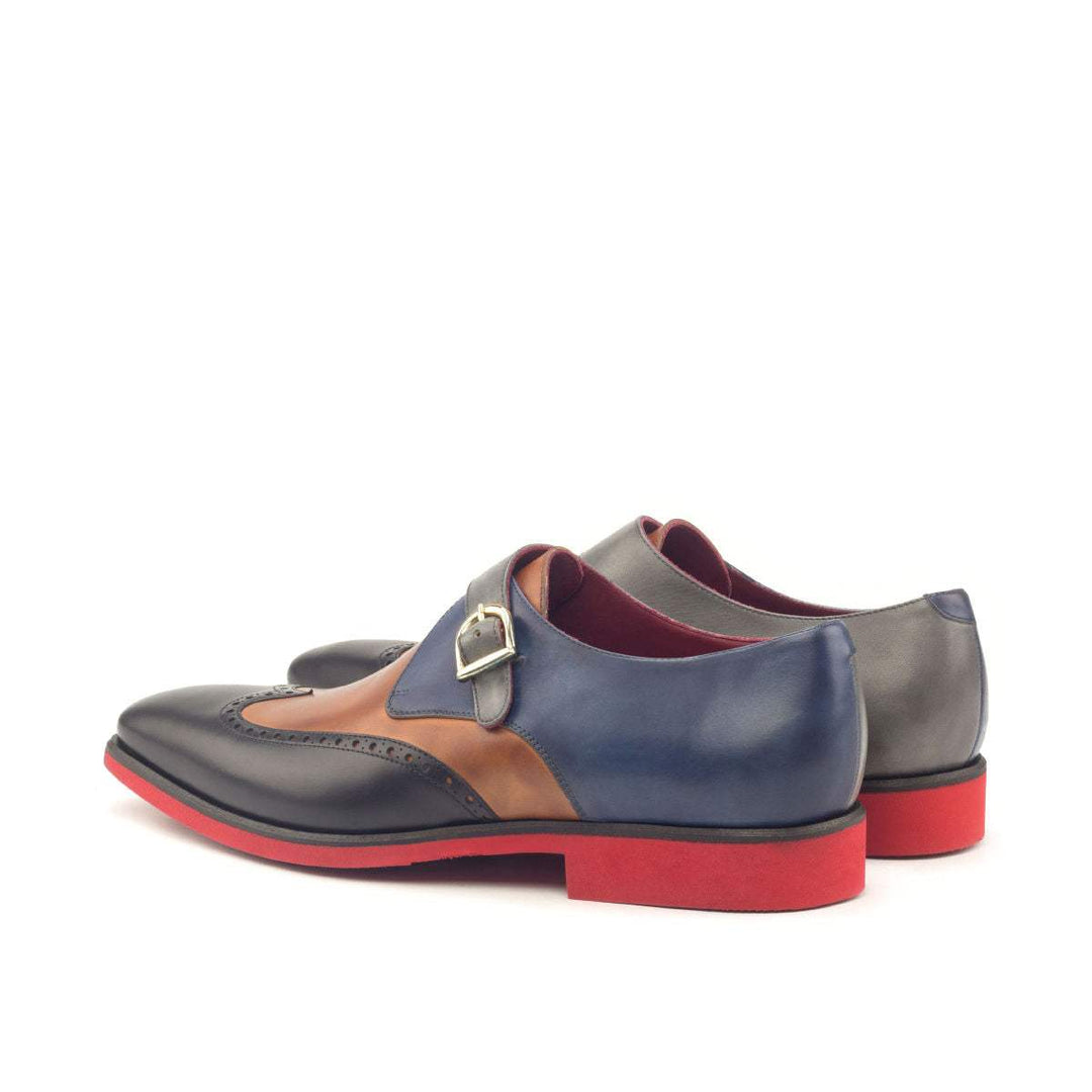 Men's Single Monk Shoes Leather Brown Grey 2907 4- MERRIMIUM