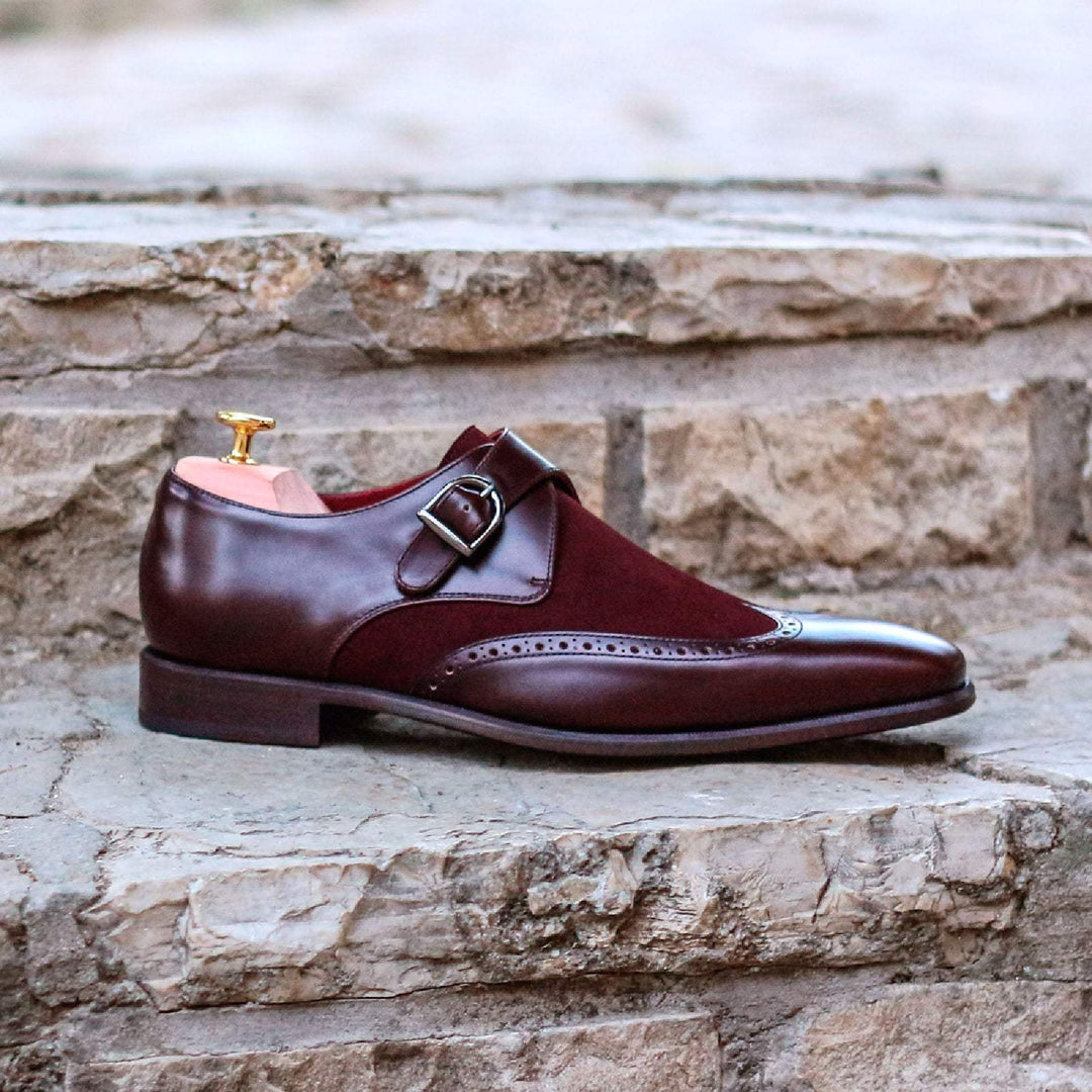 Men's Single Monk Shoes Leather Burgundy 1619 1- MERRIMIUM--GID-1382-1619
