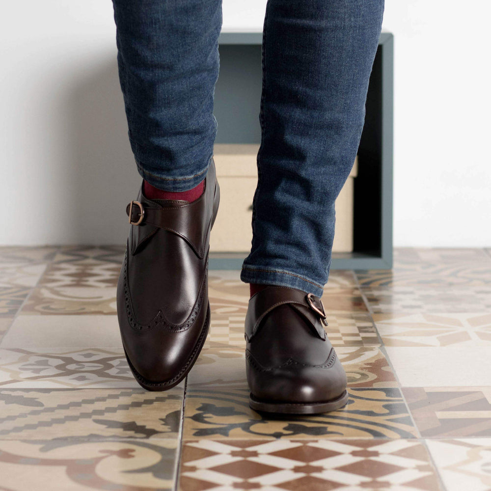 Men's Single Monk Shoes Leather Goodyear Welt 5693 2- MERRIMIUM