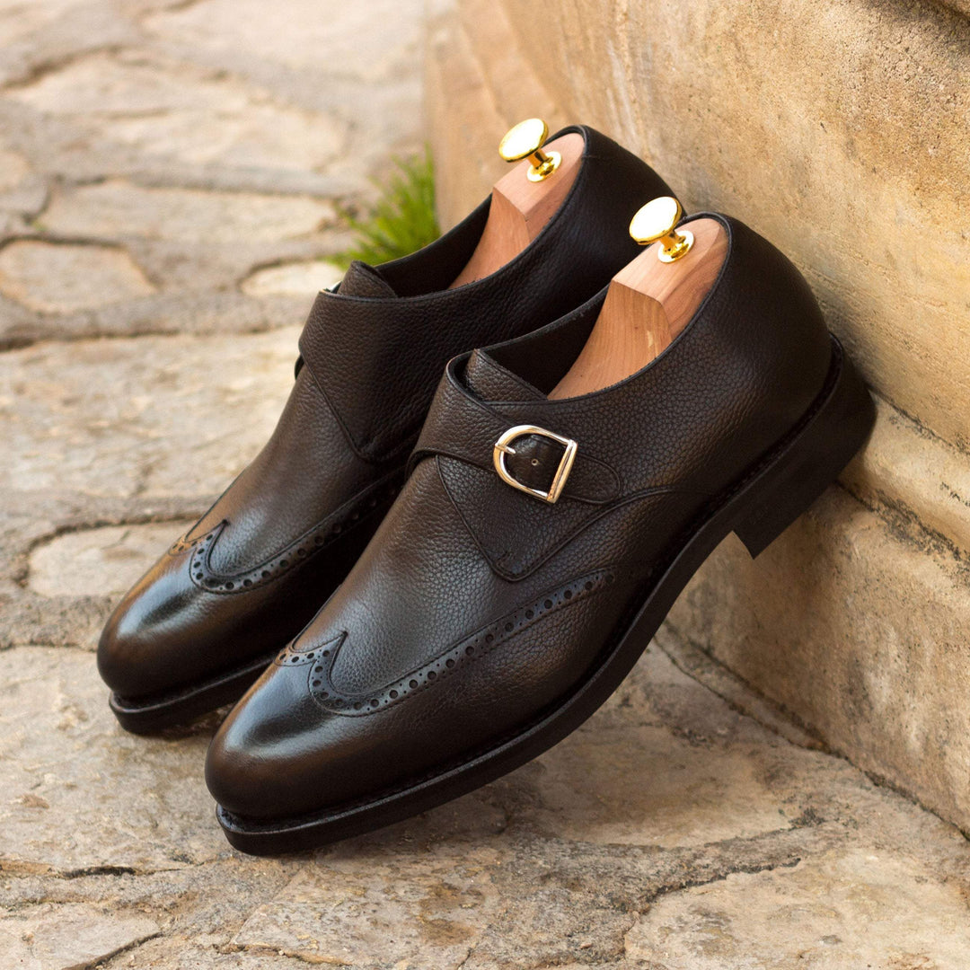 Men's Single Monk Shoes Leather Goodyear Welt Black 3253 1- MERRIMIUM--GID-2469-3253