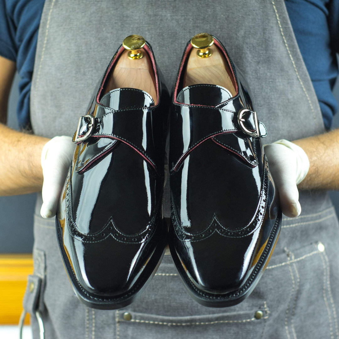 Men's Single Monk Shoes Leather Goodyear Welt Black 4429 1- MERRIMIUM--GID-2605-4429