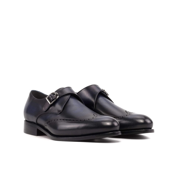 Men's Single Monk Shoes Leather Goodyear Welt Blue 5707 6- MERRIMIUM