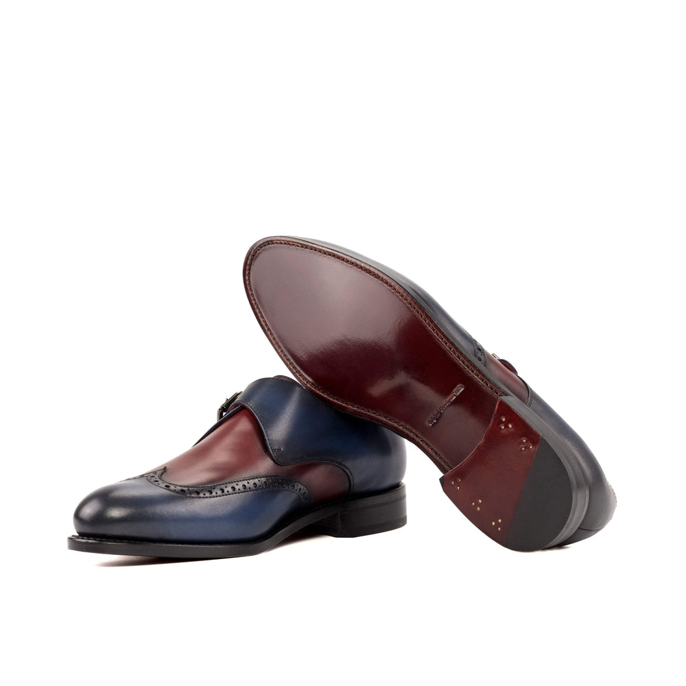 Men's Single Monk Shoes Leather Goodyear Welt Blue Burgundy 5276 2- MERRIMIUM