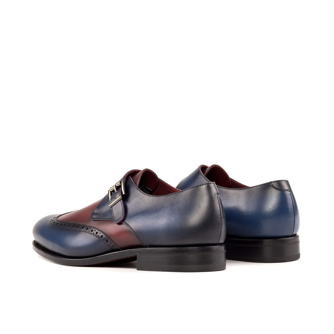 Men's Single Monk Shoes Leather Goodyear Welt Blue Burgundy 5276 4- MERRIMIUM