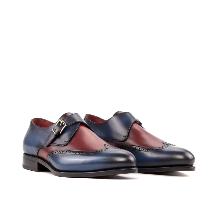 Men's Single Monk Shoes Leather Goodyear Welt Blue Burgundy 5276 3- MERRIMIUM