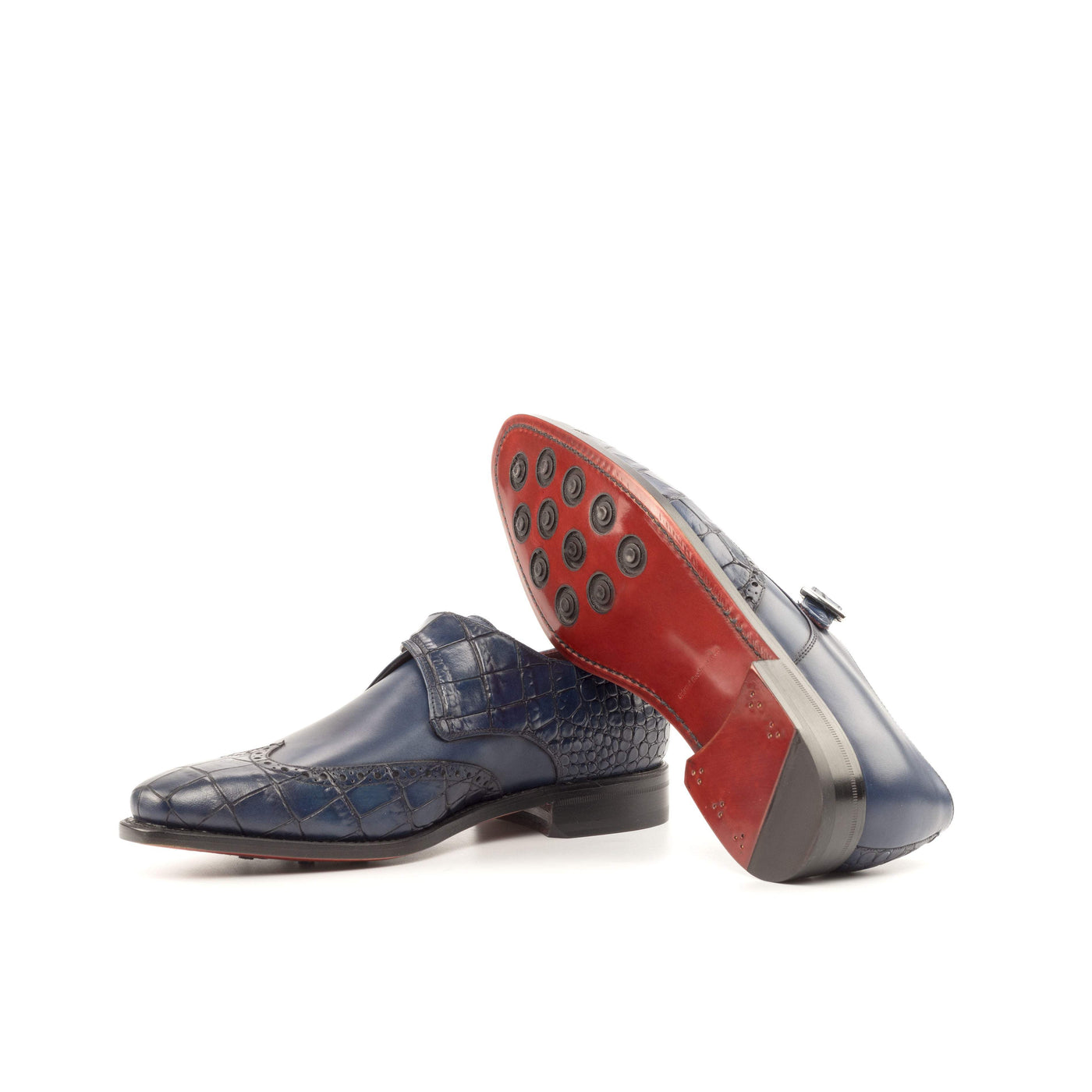Men's Single Monk Shoes Leather Goodyear Welt Blue Navy 4806 2- MERRIMIUM