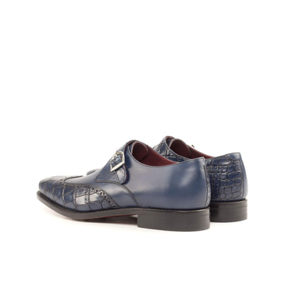 Men's Single Monk Shoes Leather Goodyear Welt Blue Navy 4806 4- MERRIMIUM