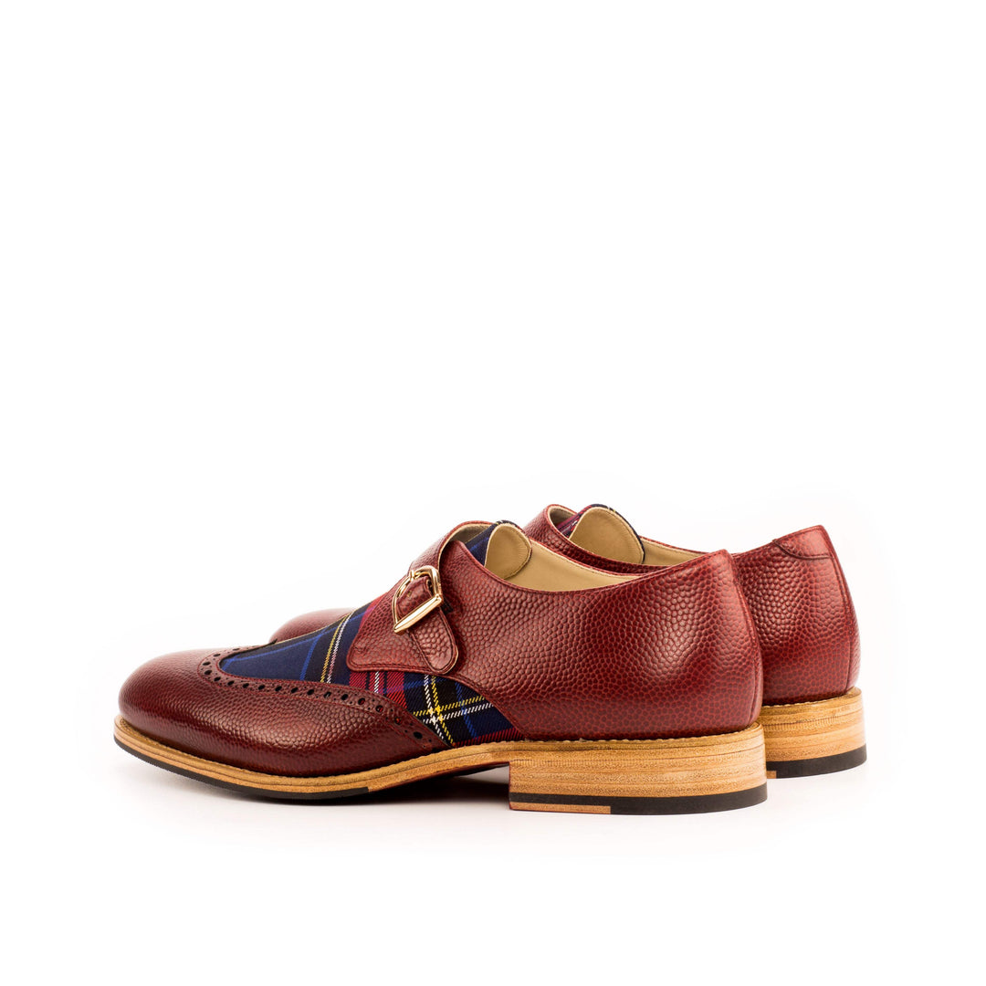 Men's Single Monk Shoes Leather Goodyear Welt Blue Red 4273 4- MERRIMIUM