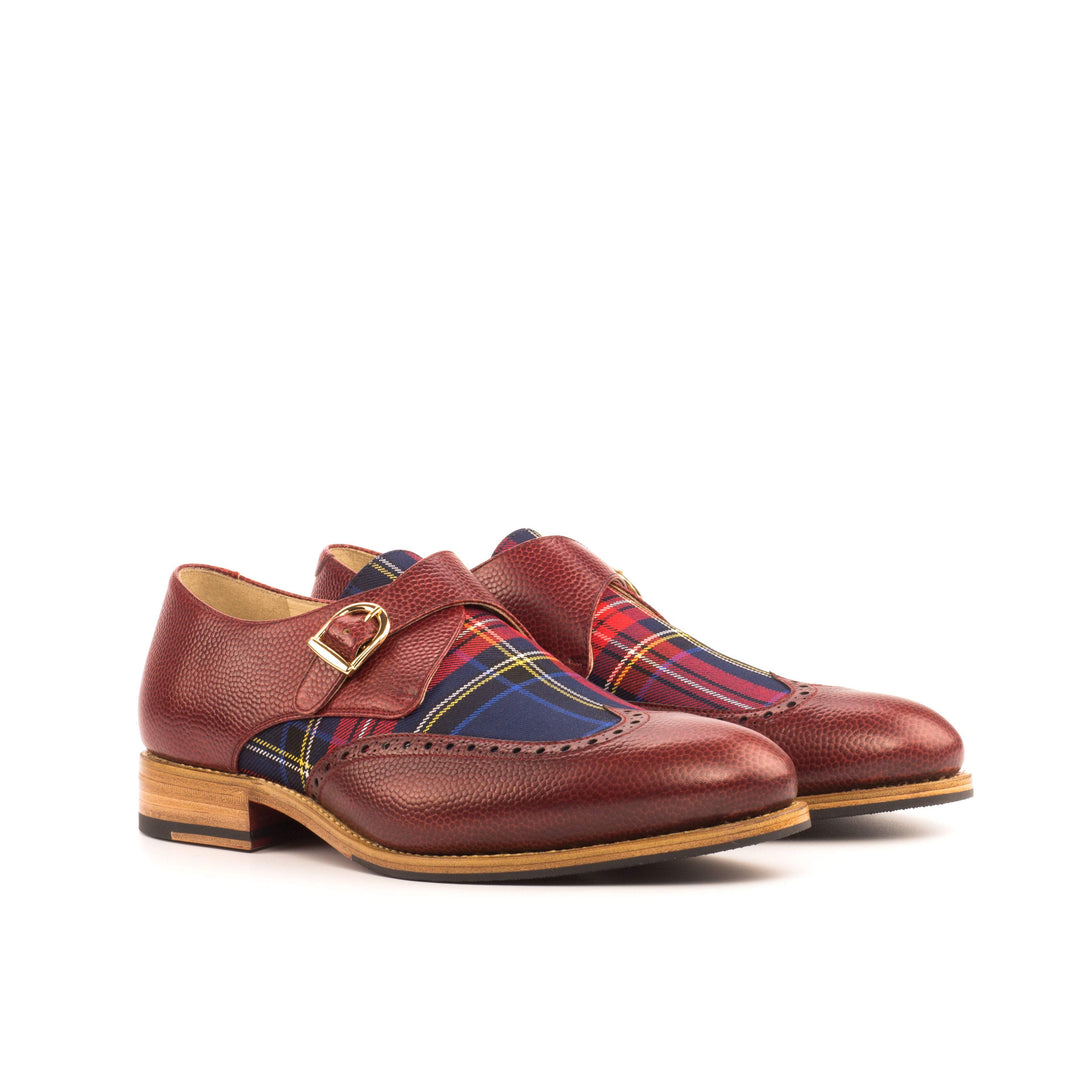 Men's Single Monk Shoes Leather Goodyear Welt Blue Red 4273 3- MERRIMIUM
