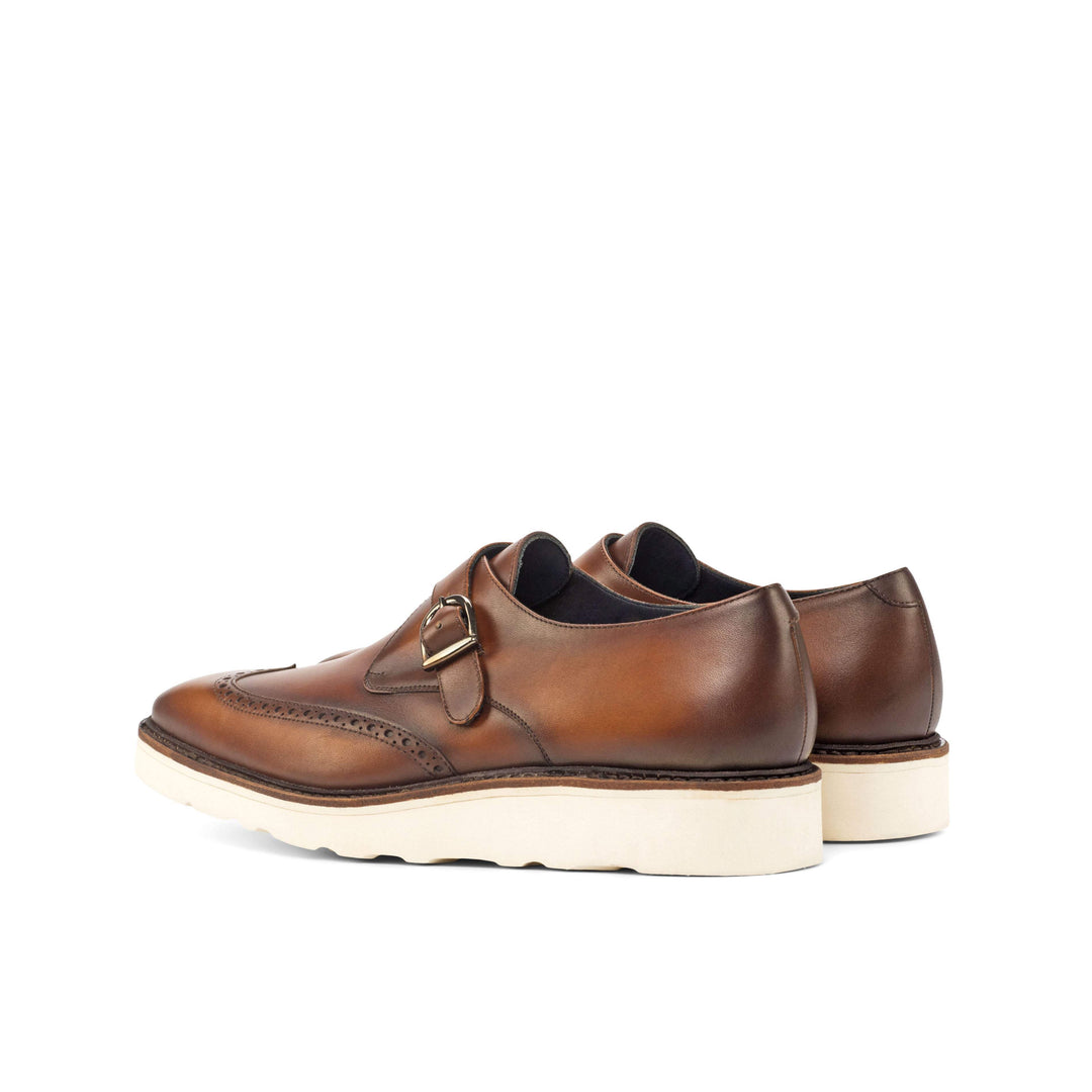 Men's Single Monk Shoes Leather Goodyear Welt Brown 4577 4- MERRIMIUM