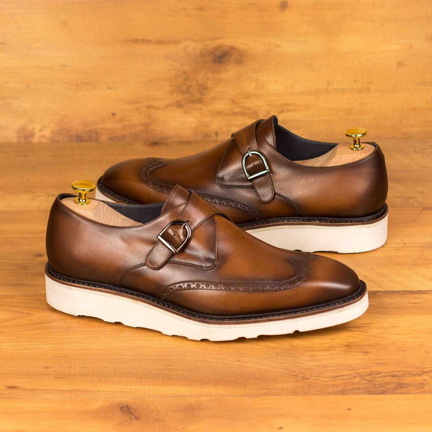 Men's Single Monk Shoes Leather Goodyear Welt Brown 4577 1- MERRIMIUM--GID-2617-4577