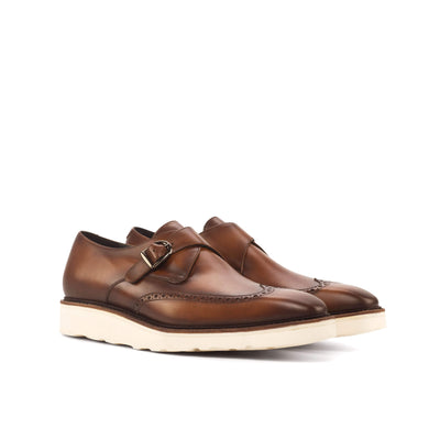 Men's Single Monk Shoes Leather Goodyear Welt Brown 4577 3- MERRIMIUM