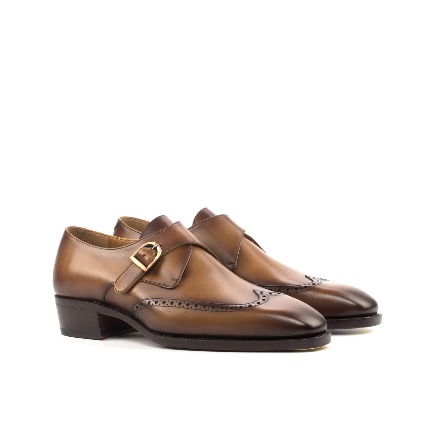 Men's Single Monk Shoes Leather Goodyear Welt Brown 4638 3- MERRIMIUM