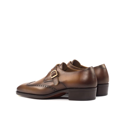 Men's Single Monk Shoes Leather Goodyear Welt Brown 4638 4- MERRIMIUM