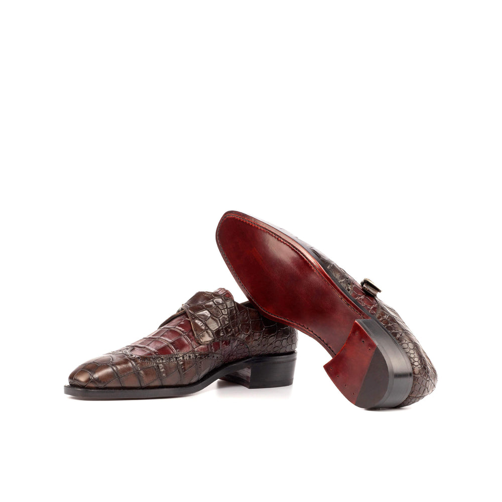Men's Single Monk Shoes Leather Goodyear Welt Brown Burgundy 4597 2- MERRIMIUM