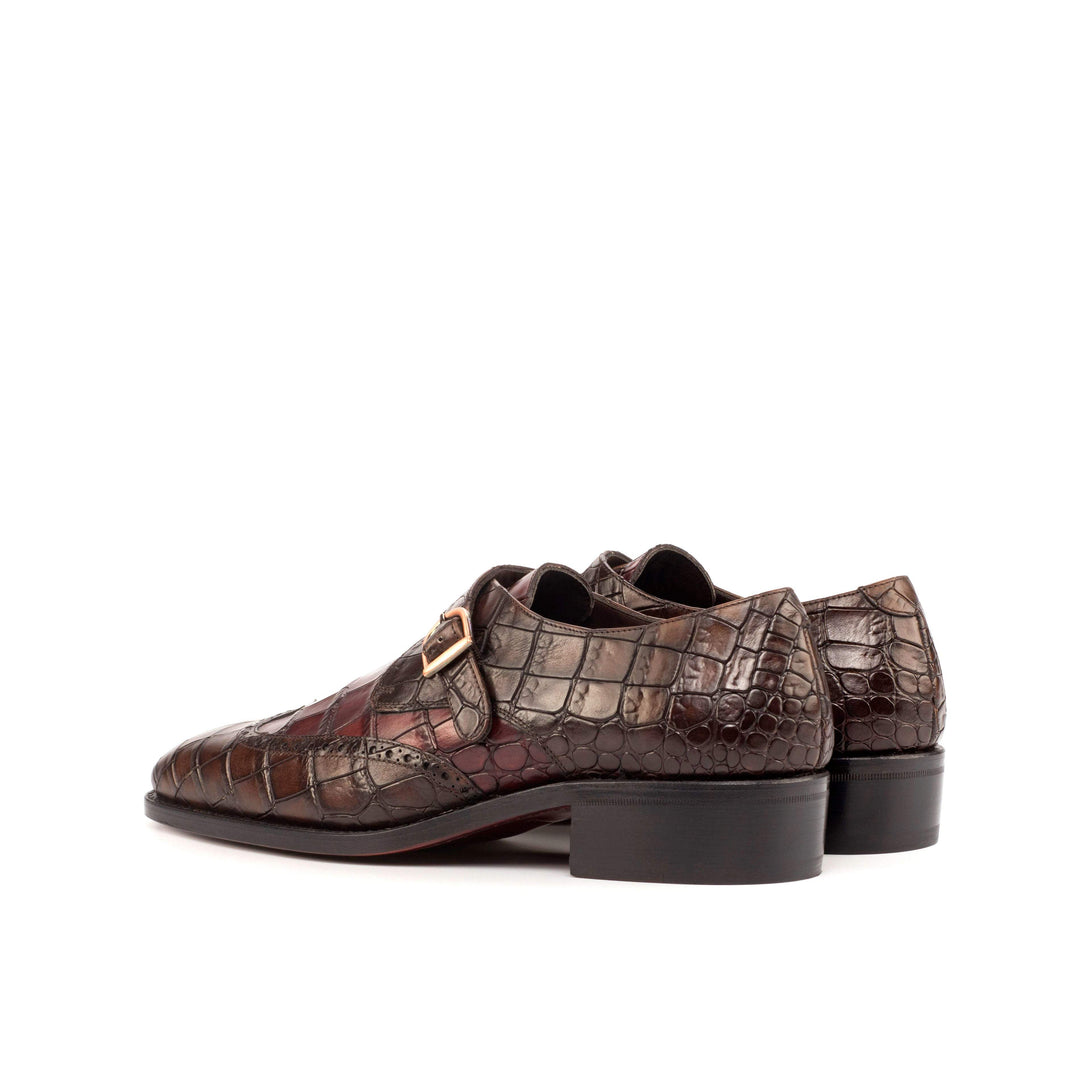 Men's Single Monk Shoes Leather Goodyear Welt Brown Burgundy 4597 4- MERRIMIUM