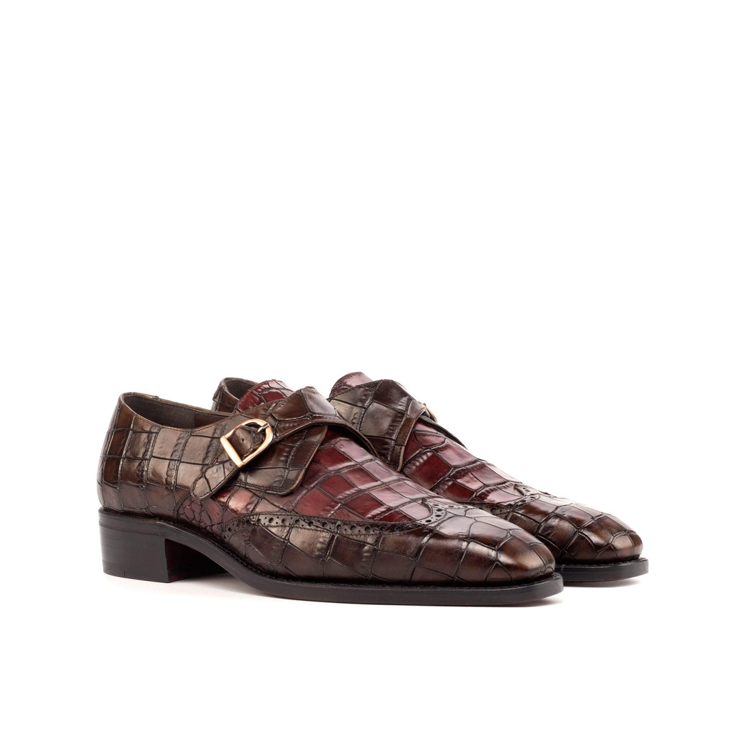 Men's Single Monk Shoes Leather Goodyear Welt Brown Burgundy 4597 3- MERRIMIUM