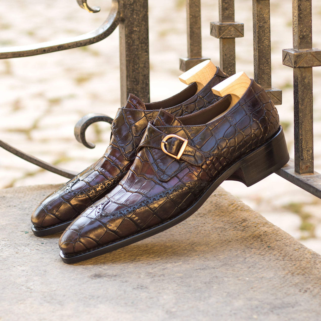 Men's Single Monk Shoes Leather Goodyear Welt Brown Burgundy 4854 1- MERRIMIUM--GID-3559-4854