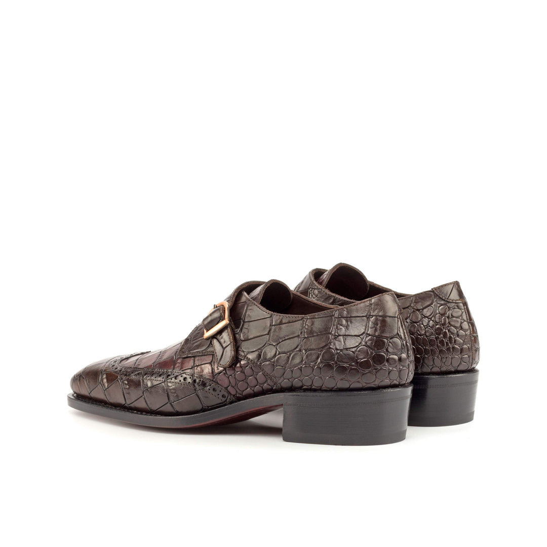 Men's Single Monk Shoes Leather Goodyear Welt Brown Burgundy 4854 4- MERRIMIUM