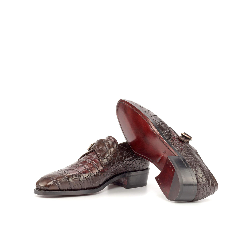 Men's Single Monk Shoes Leather Goodyear Welt Brown Burgundy 4854 2- MERRIMIUM